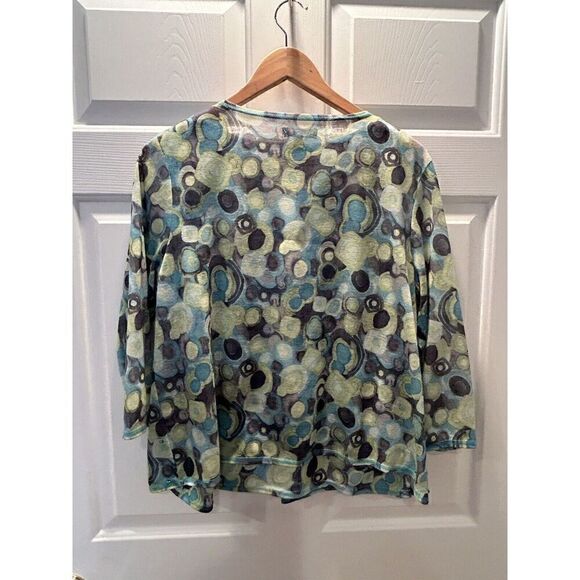 ABBIE MAGS Women’s Twin Set Cardigan & Tank Geometric Green Blue Gray Large - Picture 2 of 12